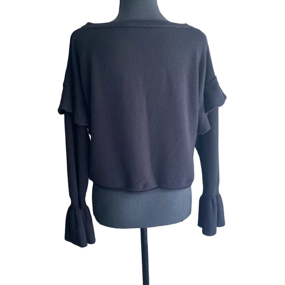 Zara Knit Black Flounce Sweater Bell Cuff Ruffle Shoulder Black Women Size Small - Picture 5 of 12